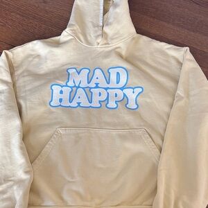 Madhappy Cream Hoodie with Blue Logo